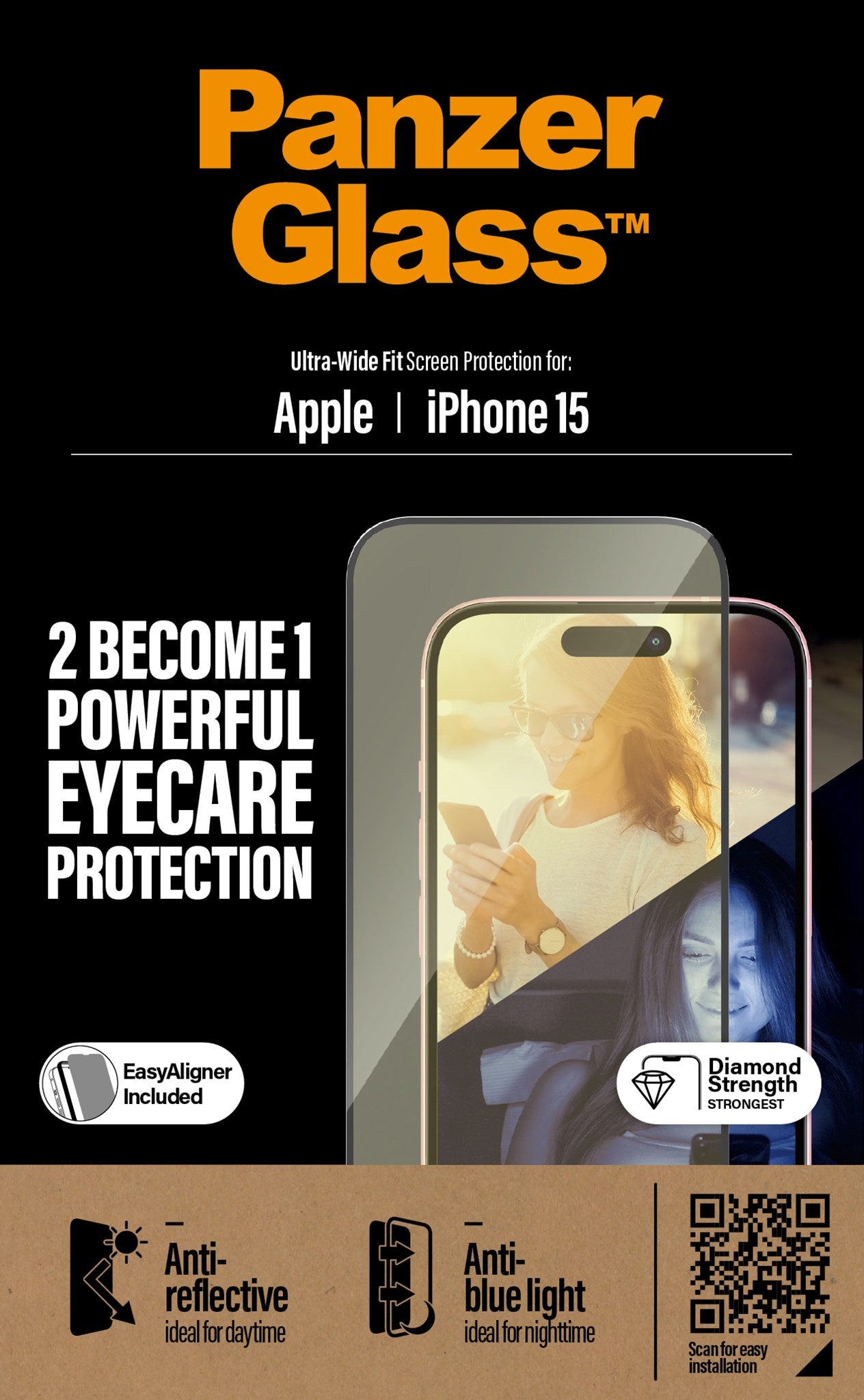 PanzerGlass® Eyecare Screen Protection iPhone 15 | Ultra-Wide Fit w. EasyAligner